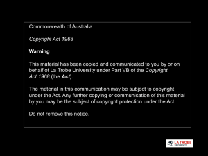 Commonwealth of Australia Copyright Act 1968 Warning This