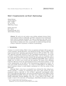 Bohr`s Complementarity and Kant`s Epistemology