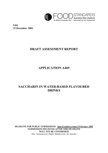 draft assessment report application a469 saccharin in water