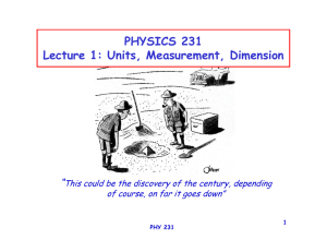 PHYSICS 231 Lecture 1: Units, Measurement, Dimension