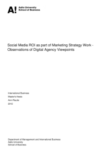 Social Media ROI as part of Marketing Strategy Work - Aalto