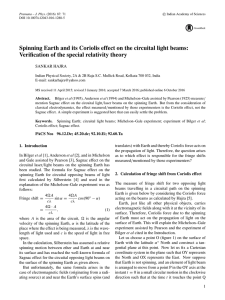 Spinning Earth and its Coriolis effect on the circuital light beams
