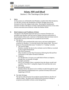 Islam, ISIS and Jihad Session 3: The Teachings of the Quran I. Intro