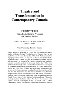 Theatre and Transformation in Contemporary Canada