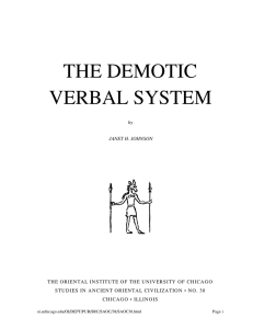 the demotic verbal system - Oriental Institute