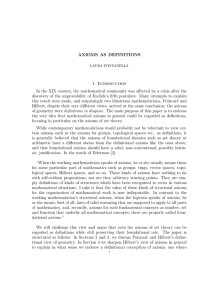 AXIOMS AS DEFINITIONS 1. Introduction In the XIX century, the