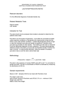 LACTATE/PYRUVATE RATIO Relevant disorders Related