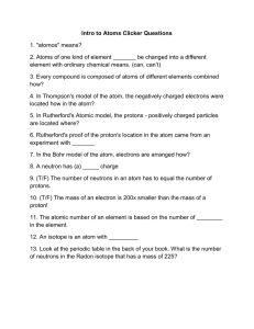 Intro to Atoms Clicker Questions 1. "atomos" means? 2. Atoms of one