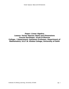 Paper: Linear Algebra Lesson: Vector Spaces: Basis and