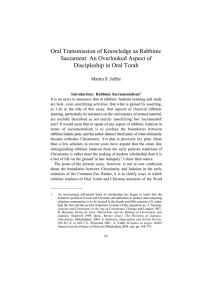 Oral Transmission of Knowledge as Rabbinic Sacrament: An