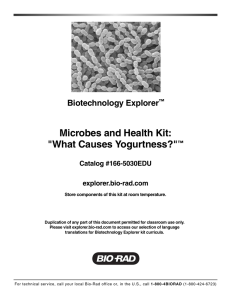 Microbes and Health Kit: "What Causes Yogurtness?" - Bio-Rad