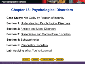 Ch. 18: Psychological Disorders