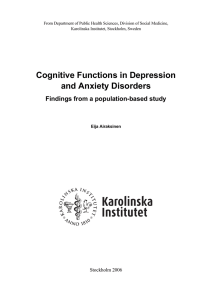 Cognitive Functions in Depression and Anxiety