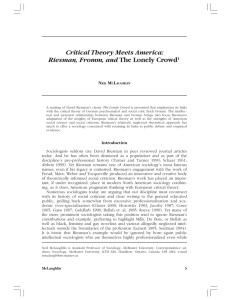 Critical Theory Meets America: Riesman, Fromm, and The Lonely