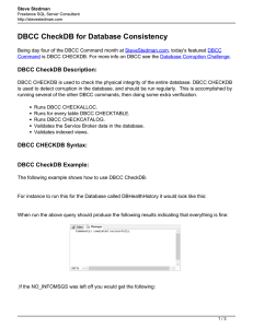 DBCC CheckDB for Database Consistency