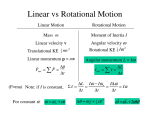 Linear vs Rotational Motion ∑ ω