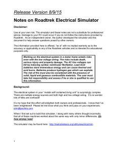 Release Version 8/9/15 Notes on Roadtrek Electrical Simulator