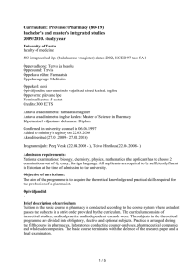 University of Tartu Pharmacy curriculum 2009