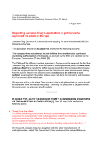 Regarding Janssen-Cilag`s application to get Concerta approved for