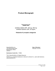 Product Monograph ZANTAC  Histamine H