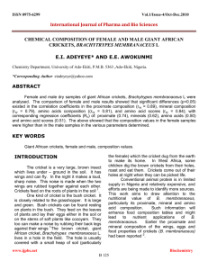 Chemical Composition Of Female And Male Giant African Crickets