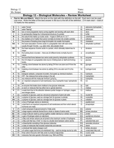 Biology 12 - Biologically Important Molecules – Review Worksheet