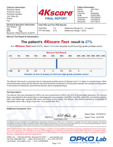 The patient`s 4Kscore Test result is 27% - OPKO Lab