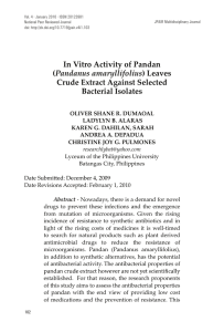 In Vitro Activity of Pandan (Pandanus amaryllifolius)