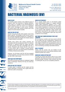 BACTERIAL VAGINOSIS (BV) Melbourne Melbourne Sexual Health Centre