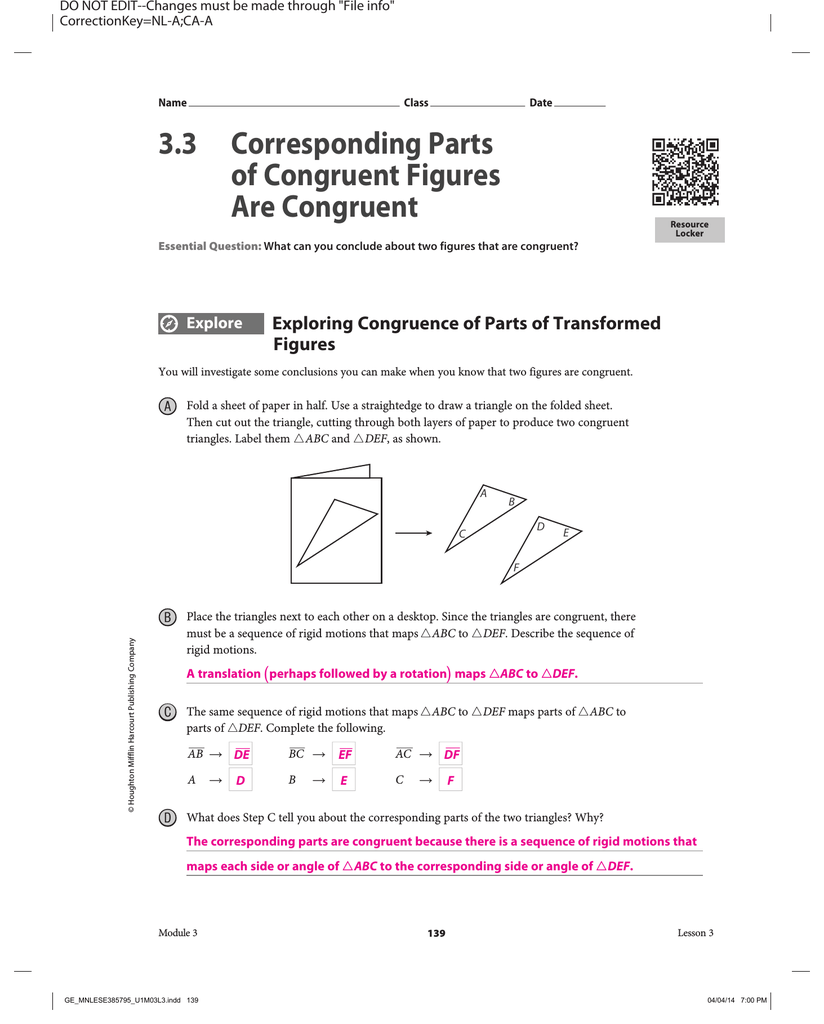 worksheet Congruent Figures Worksheet 3 corresponding parts of congruent figures are congruent