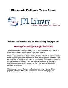 Electronic Delivery Cover Sheet Warning Concerning Copyright Restrictions