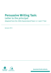 Persuasive Writing Task: Letter to the principal January 2011