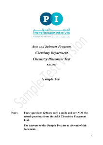 Arts and Sciences Program Chemistry Department Chemistry Placement Test