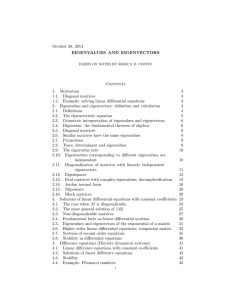 October 28, 2014 EIGENVALUES AND EIGENVECTORS Contents 1.