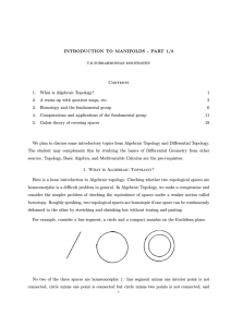 INTRODUCTION TO MANIFOLDS - PART 1/3 Contents 1. What is Algebraic Topology?