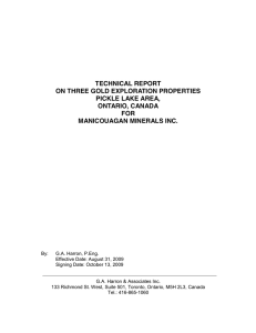 Technical Report On Three Gold Exploration Properties Pickle Lake