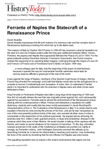 Ferrante of Naples the Statecraft of a Renaissance Prince