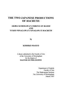The two Japanese productions of Macbeth: Akira Kurosawa`s