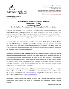 Mauckingbird Theatre Company presents BEAUTIFUL THING Jan