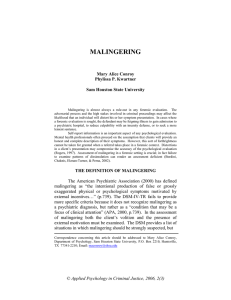 Malingering - Applied Psychology in Criminal Justice