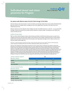 Individual dental and vision premiums for Virginia