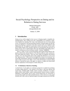 Social Psychology Perspective on Dating and its Relation to Dating