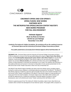 Intimate Apparel selected for Fall 2016 Opera