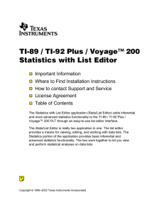 TI-89 / TI-92 Plus / Voyage™ 200 Statistics with