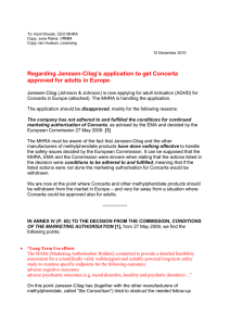 Regarding Janssen-Cilag`s application to get Concerta approved for