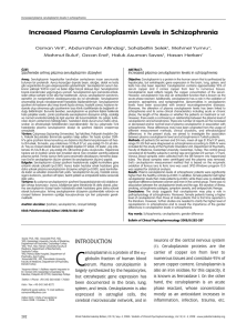 Increased Plasma Ceruloplasmin Levels in Schizophrenia