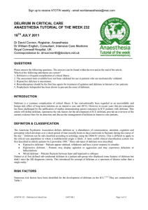 DELIRIUM IN CRITICAL CARE ANAESTHESIA TUTORIAL OF THE WEEK 232  18