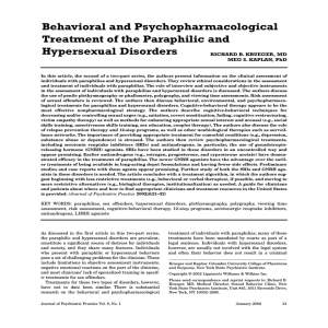 Behavioral and Psychopharmacological Treatment of the Paraphilic and Hypersexual Disorders