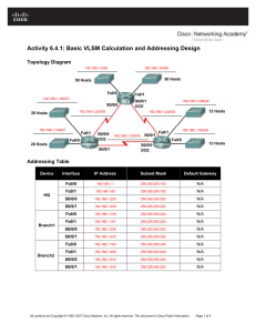 Activity 6.4.1: Basic VLSM Calculation and Addressing Design