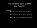 The Universe, Solar System, and Planets I